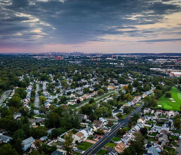 Aerial Drone of Colonia New Jersey Sunset Overlooking NYC Skyline